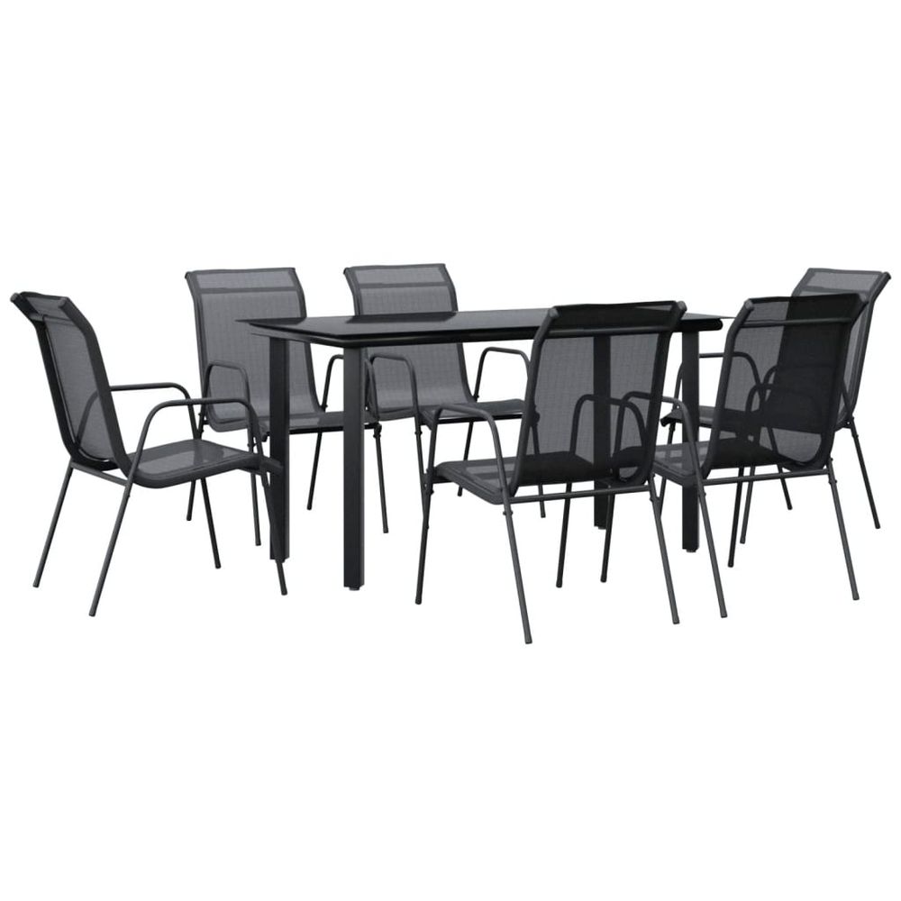 Ensemble à manger de jardin 7 pcs noir textilène et acier