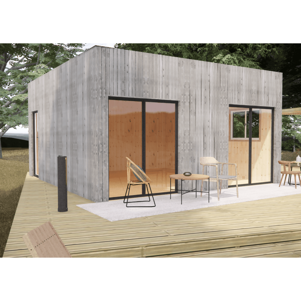 Studio de jardin 4 saisons en bois 5,5 x 5,7 x 3,2 m / isolation re2020 avec plancher isolé / menuiseries alu k-line