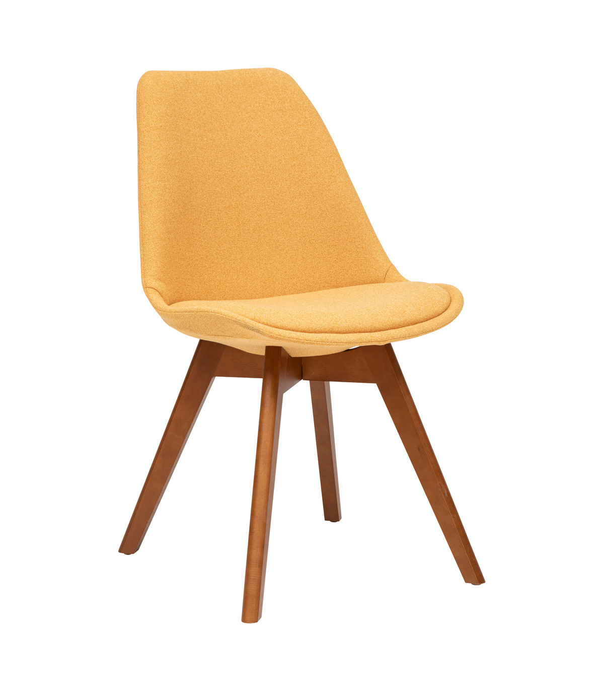 Chaise de table tissu chiné jaune moutarde et pieds en bois foncé