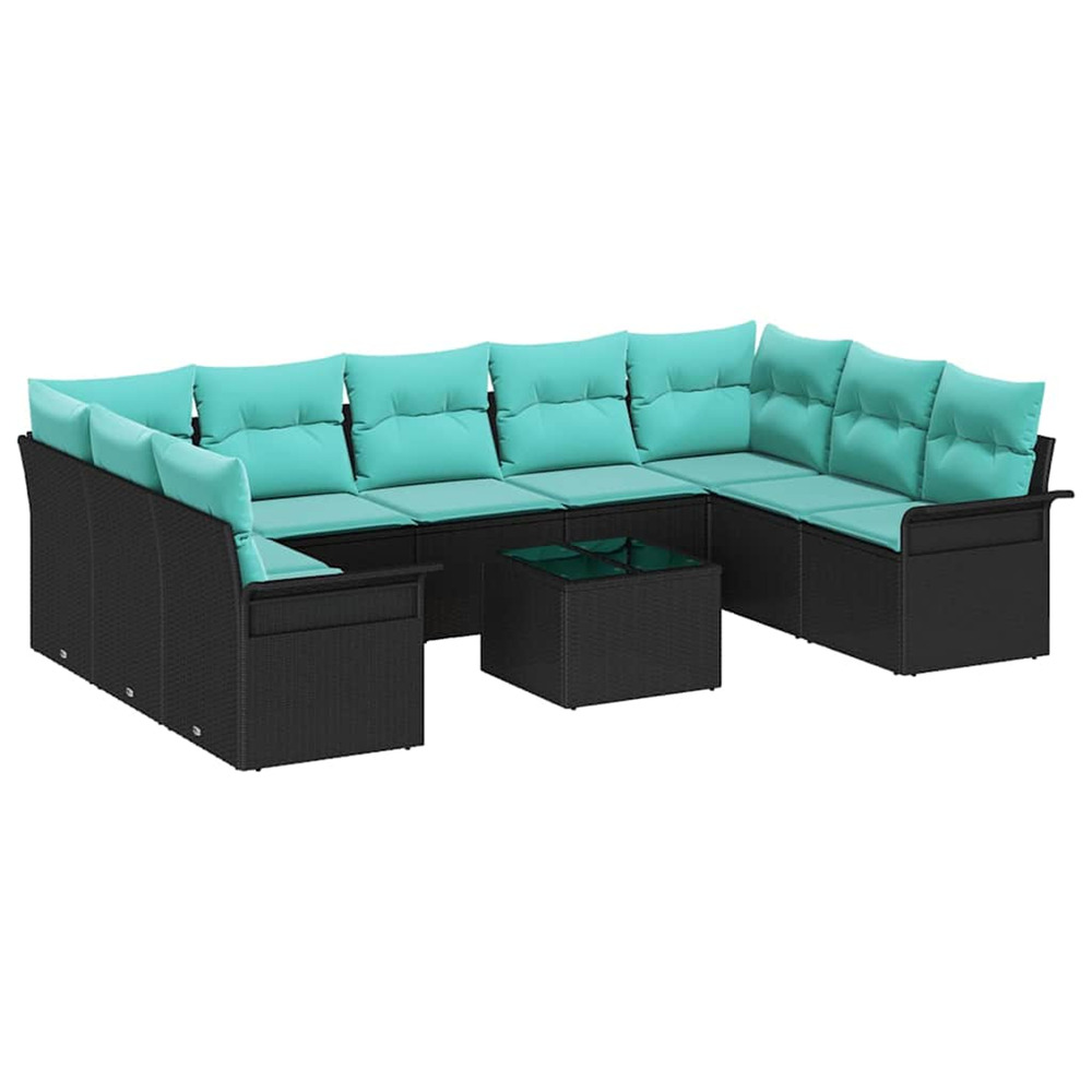 Ensemble de canapé de jardin 10 pcs noir poly rotin