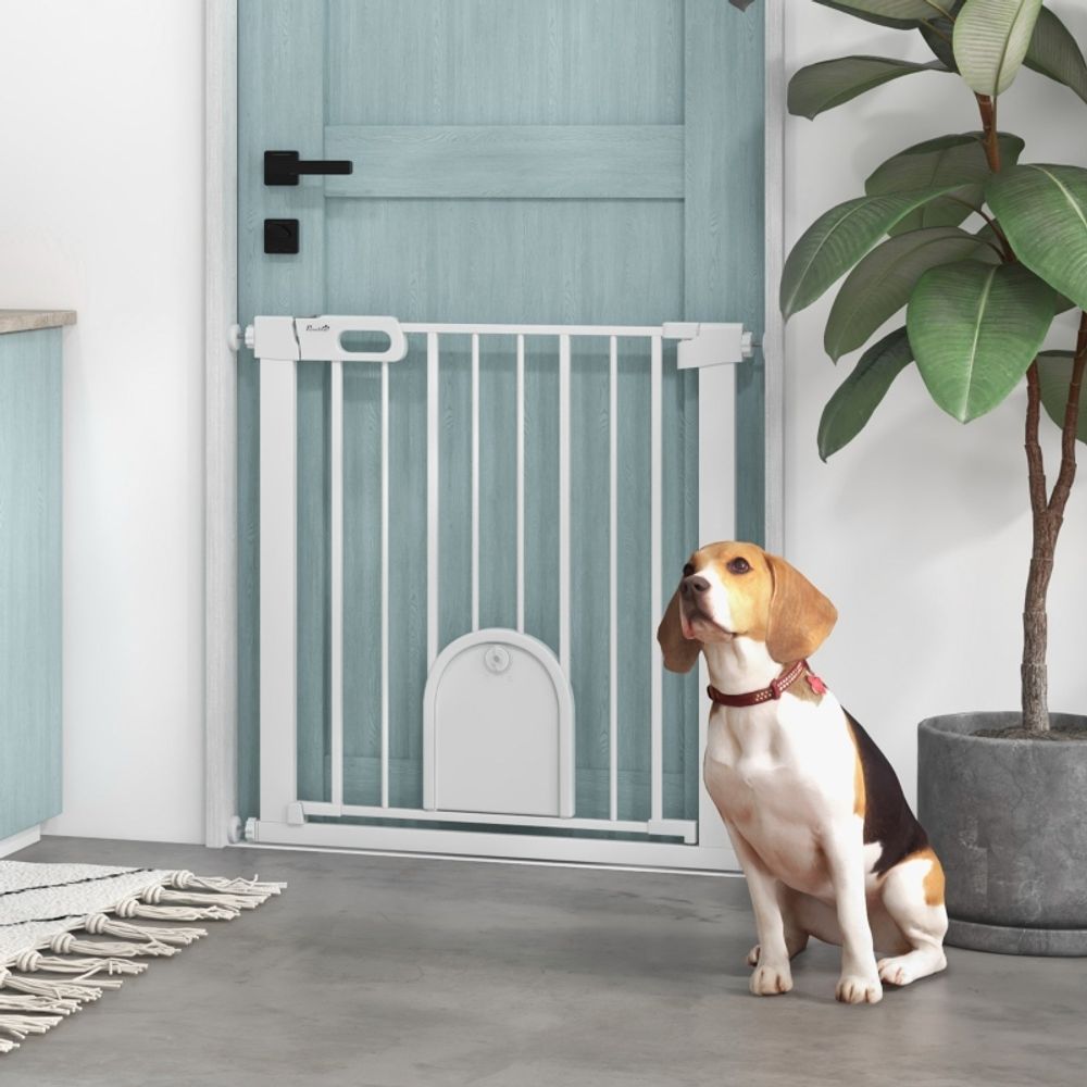 Barrière sécurité animaux métal extensible 75-82cm porte chat auto-close blanc