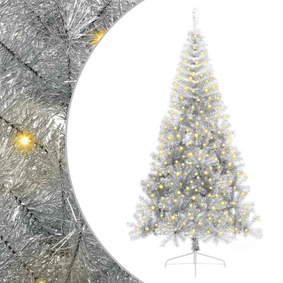 Sapin de noël artificiel pré-éclairé argent 210 cm pet