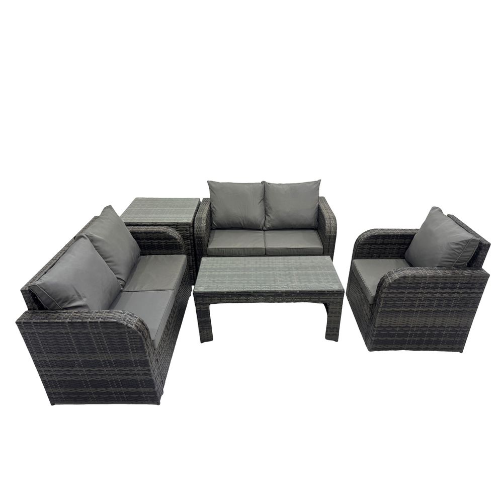 5 places ensemble de meubles de jardin canapés table fauteuil avec table en verre trempé gris foncé mixte