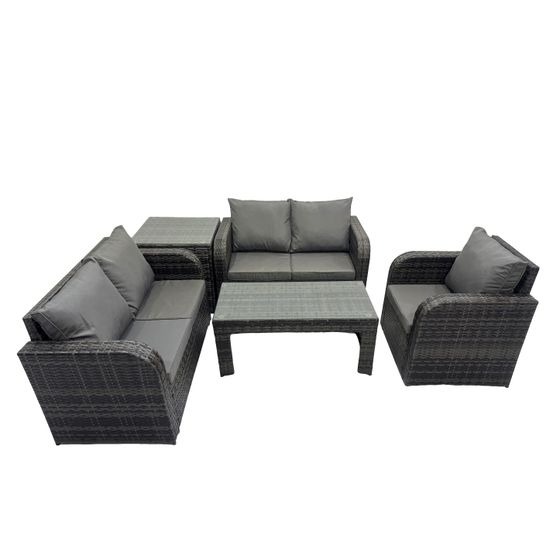 5 places ensemble de meubles de jardin canapés table fauteuil avec table en verre trempé gris foncé mixte
