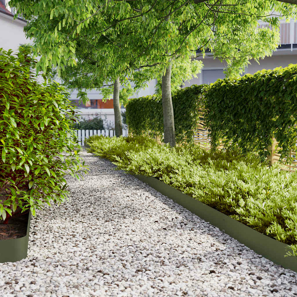 Bordures pelouse 50pcs vert olive 15x103cm acier laminé à froid