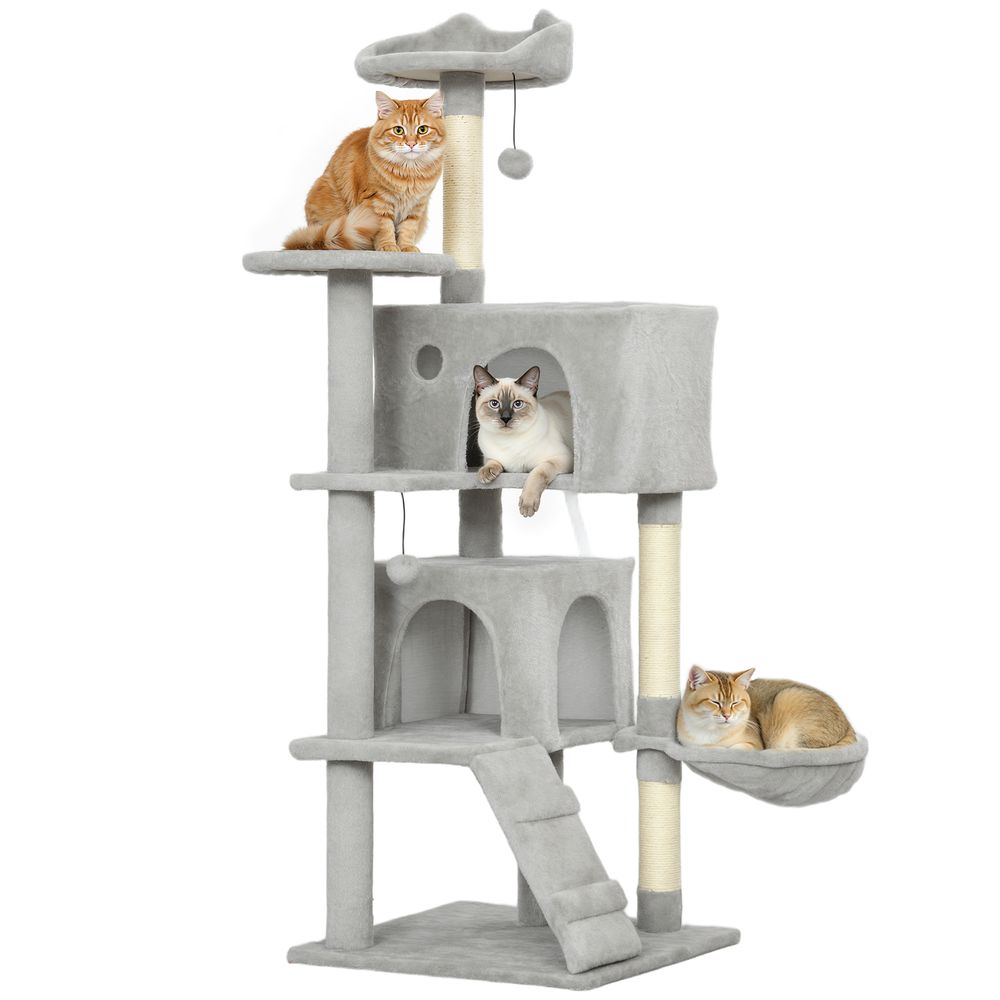 Arbre à chat panneau particules pour chats intérieur grimper reposer 140cm gris