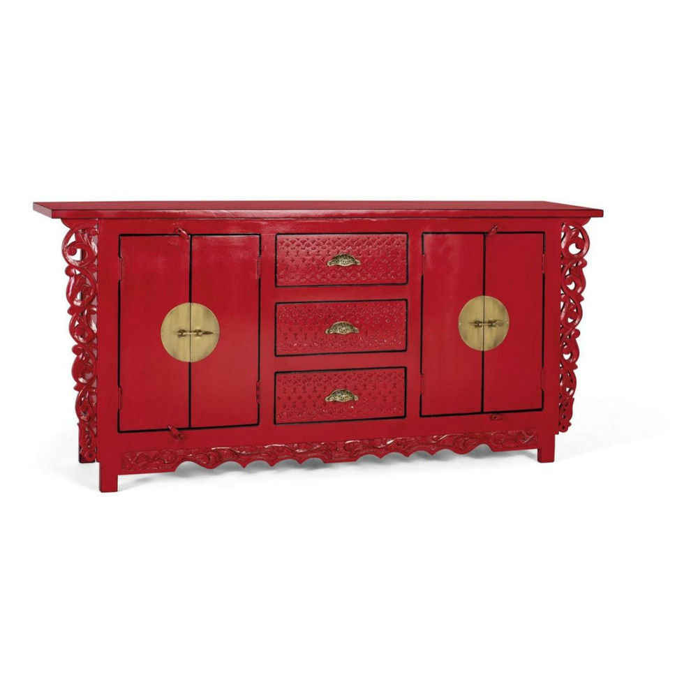 Bahut 3 tiroirs 4 portes bois rouge - décoration d'autrefois