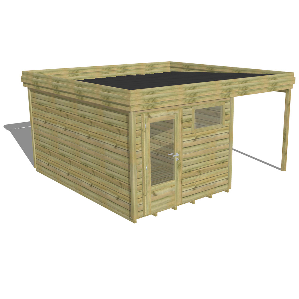 Abri de jardin bois pin traité autoclave 27mm - 4,64x4,34m / 20m2 - bac acier - plancher bois
