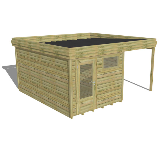 Abri de jardin bois pin traité autoclave 27mm - 4,64x4,34m / 20m2 - bac acier - plancher bois