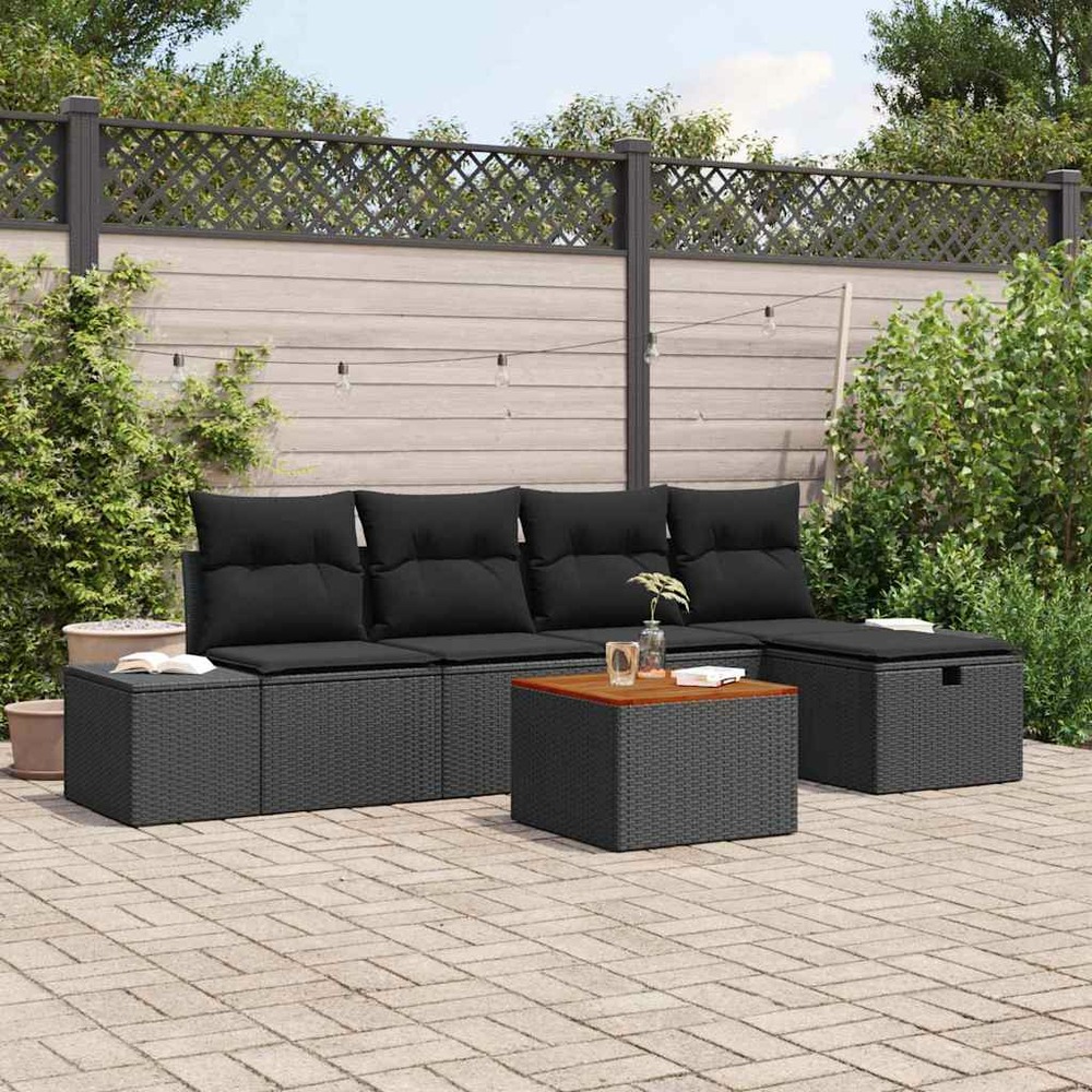 Ensemble de canapé de jardin avec coussin 6 pcs noir polyrotin