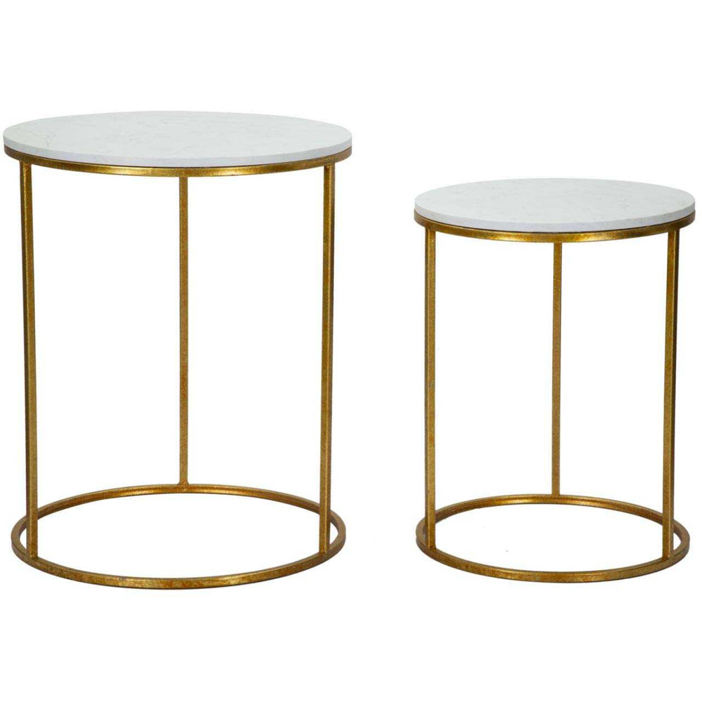 Bout de canapé en métal plateau imitation marbre couple (lot de 2)