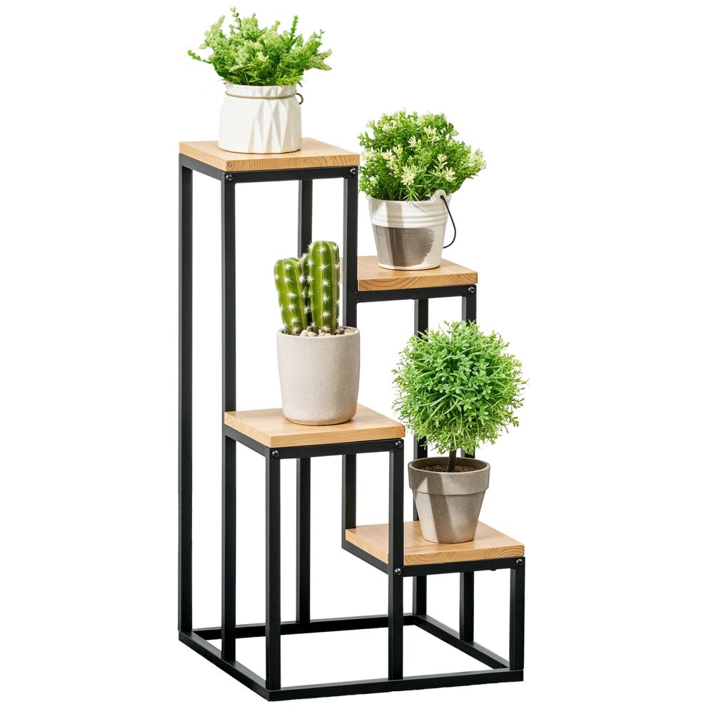 Support pour plantes métal et bois style industriel 4 niveaux gain de place 34x34x66cm - comfortxl outdoor living
