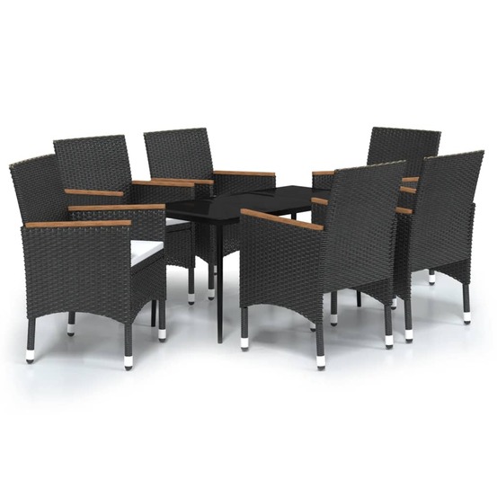 Ensemble à manger de jardin avec coussins 7 pcs noir