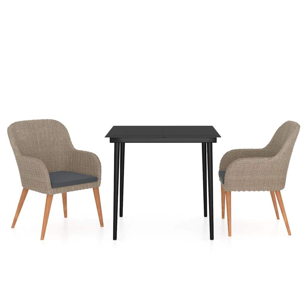 Ensemble à manger de jardin avec coussins 3 pcs marron