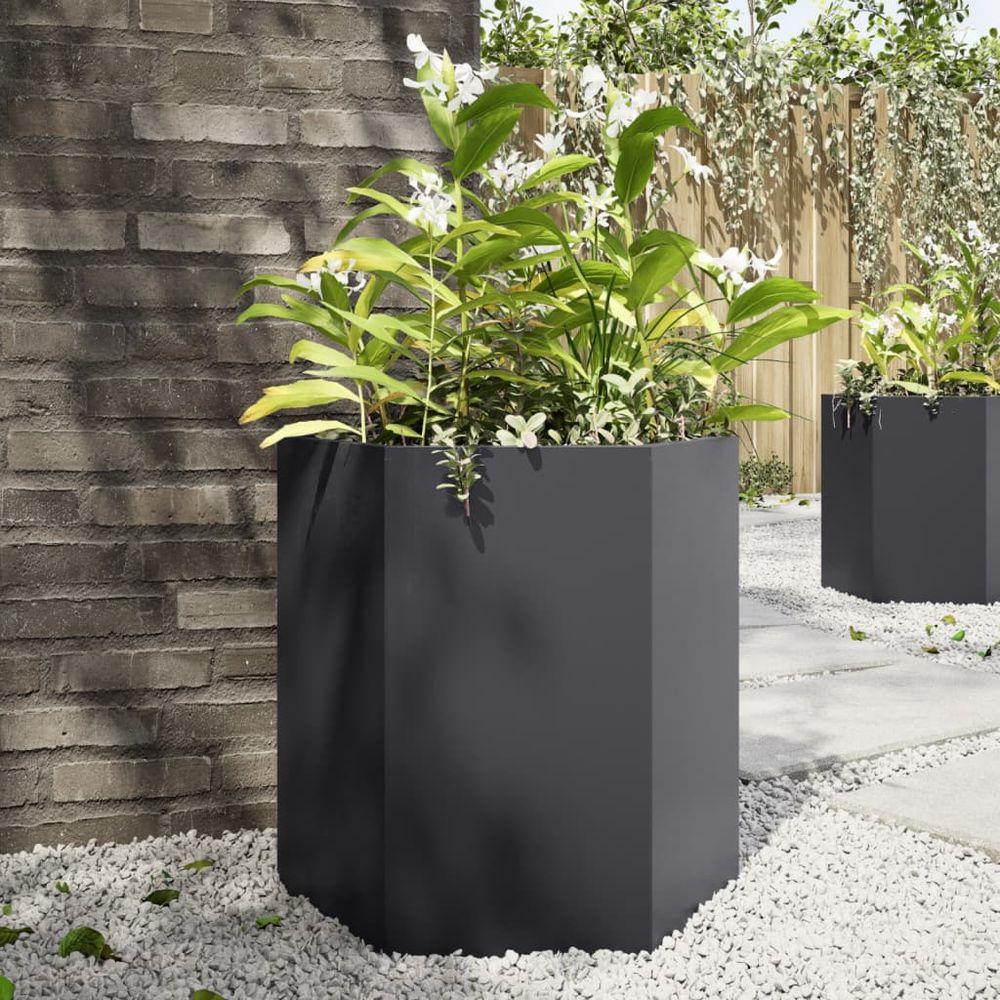 Lot de 2 carrés potager hexagonaux acier pour jardin terrasse noir 46x45 cm