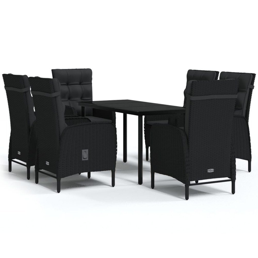 Ensemble à manger de jardin avec coussins 7 pcs noir