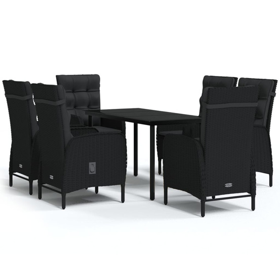 Ensemble à manger de jardin avec coussins 7 pcs noir