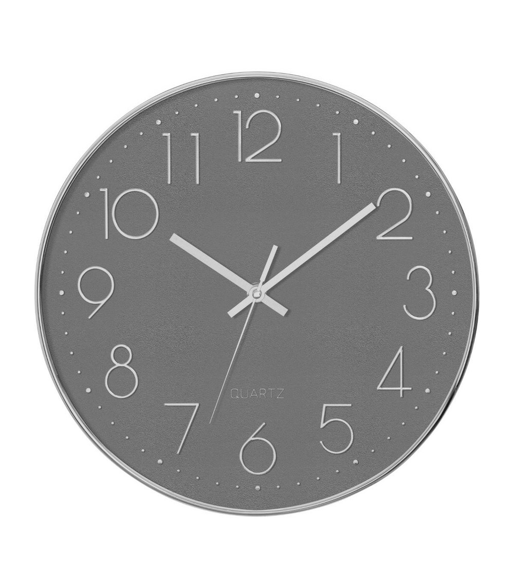 Pendule murale silencieuse contour argent d 30 cm