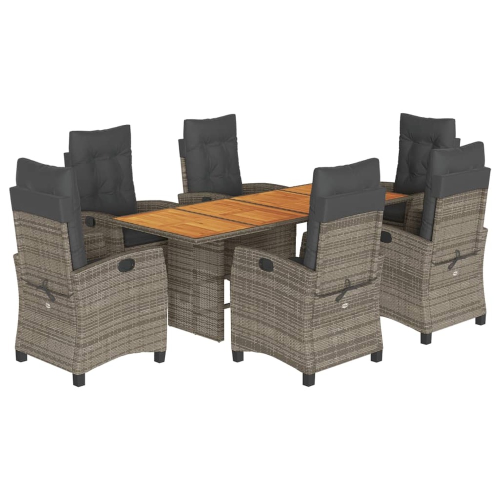 Ensemble à manger de jardin et coussins 7 pcs gris rotin