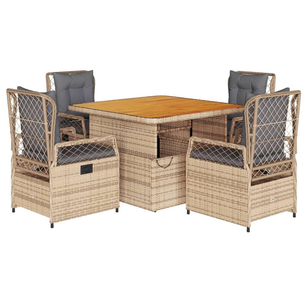 Ensemble à manger de jardin avec coussins 5pcs beige poly rotin