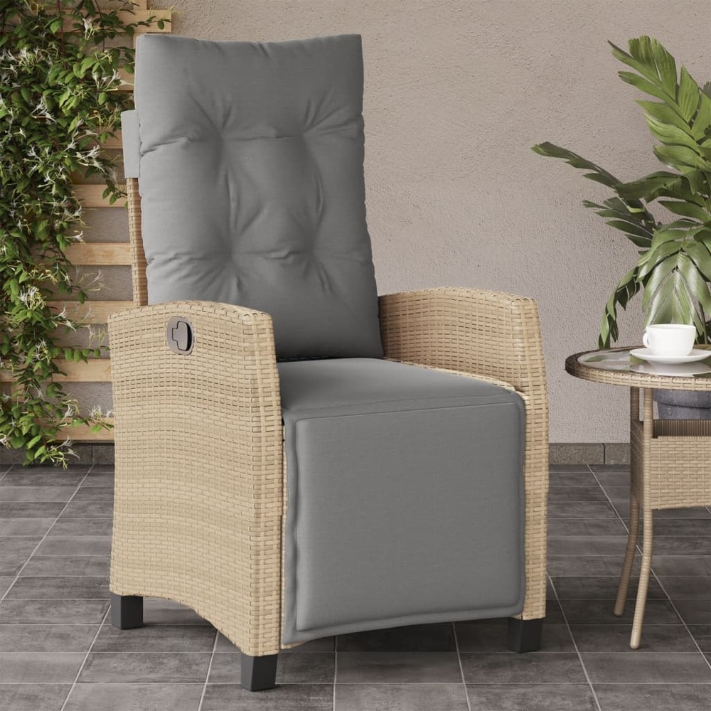Chaise inclinable de jardin et repose-pied mélange beige rotin