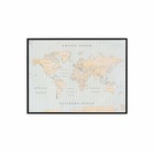 Carte du monde en liège – woody map aquarelle vintage / 60 x 45 cm / cadre noir