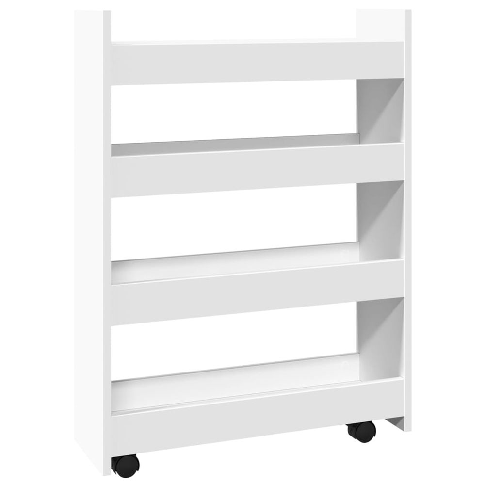 Chariot de rangement étroit à 4 niveaux en bois d'ingénierie blanc