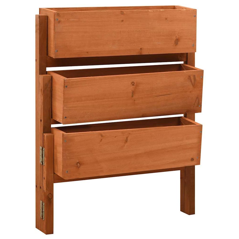 Jardinière pliable 3 bacs en bois de sapin pour balcon terrasse jardin orange