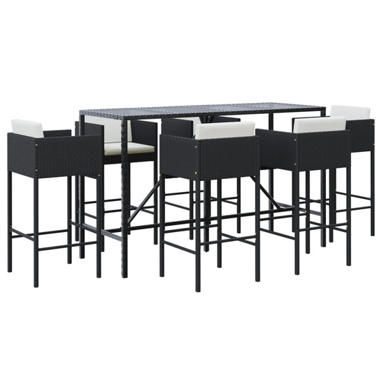 Ensemble de bar de jardin 7 pcs avec coussins noir poly rotin