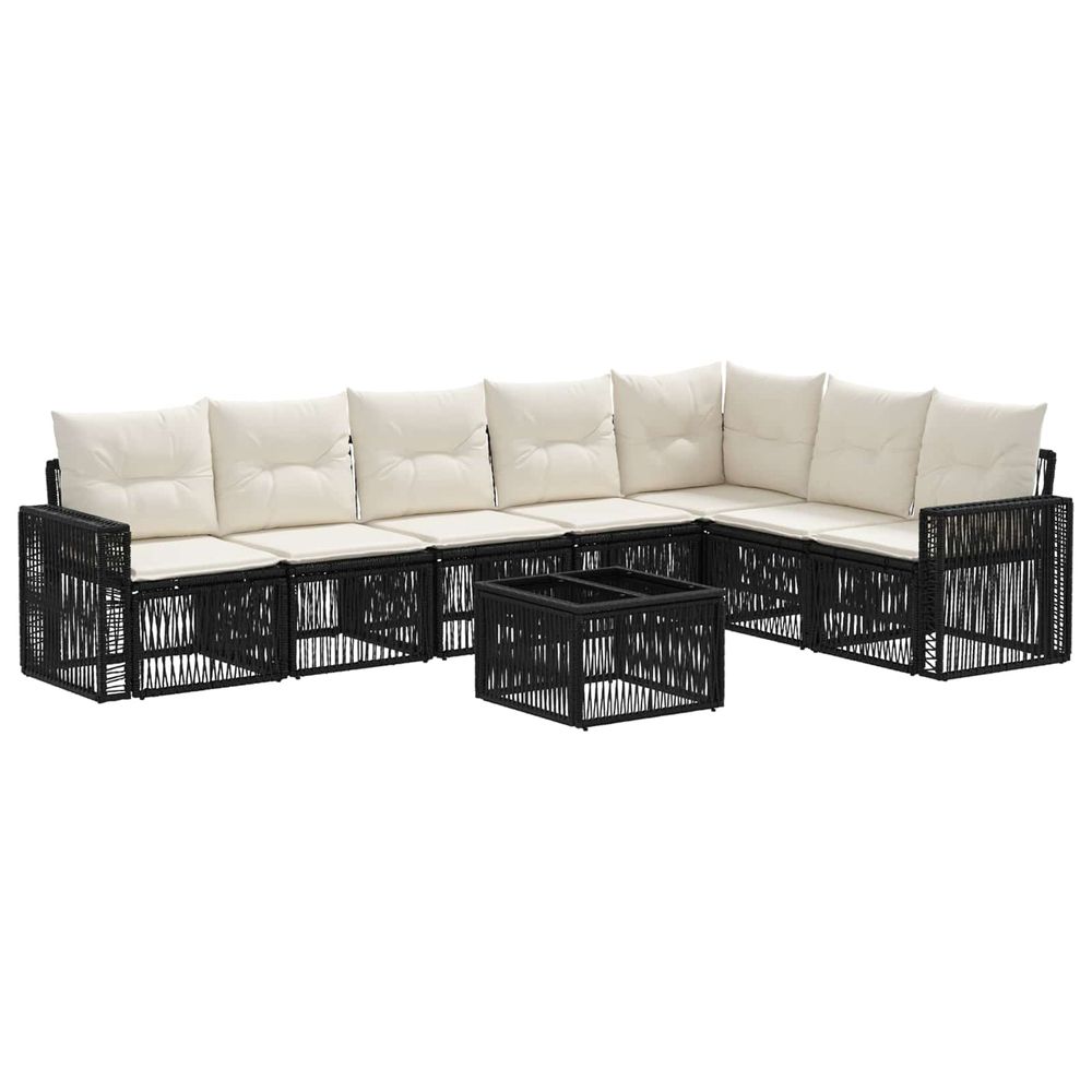 Ensemble de canapé de jardin 8 pc noir et blanc crème polyrotin