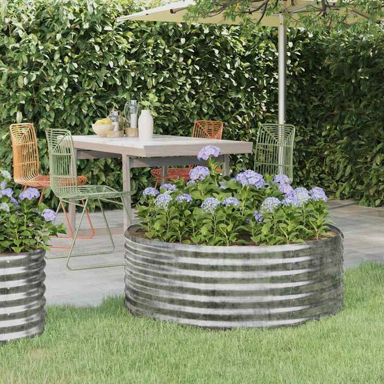 Bac potager surélevé rond acier galvanisé balcon terrasse argenté 100x36 cm