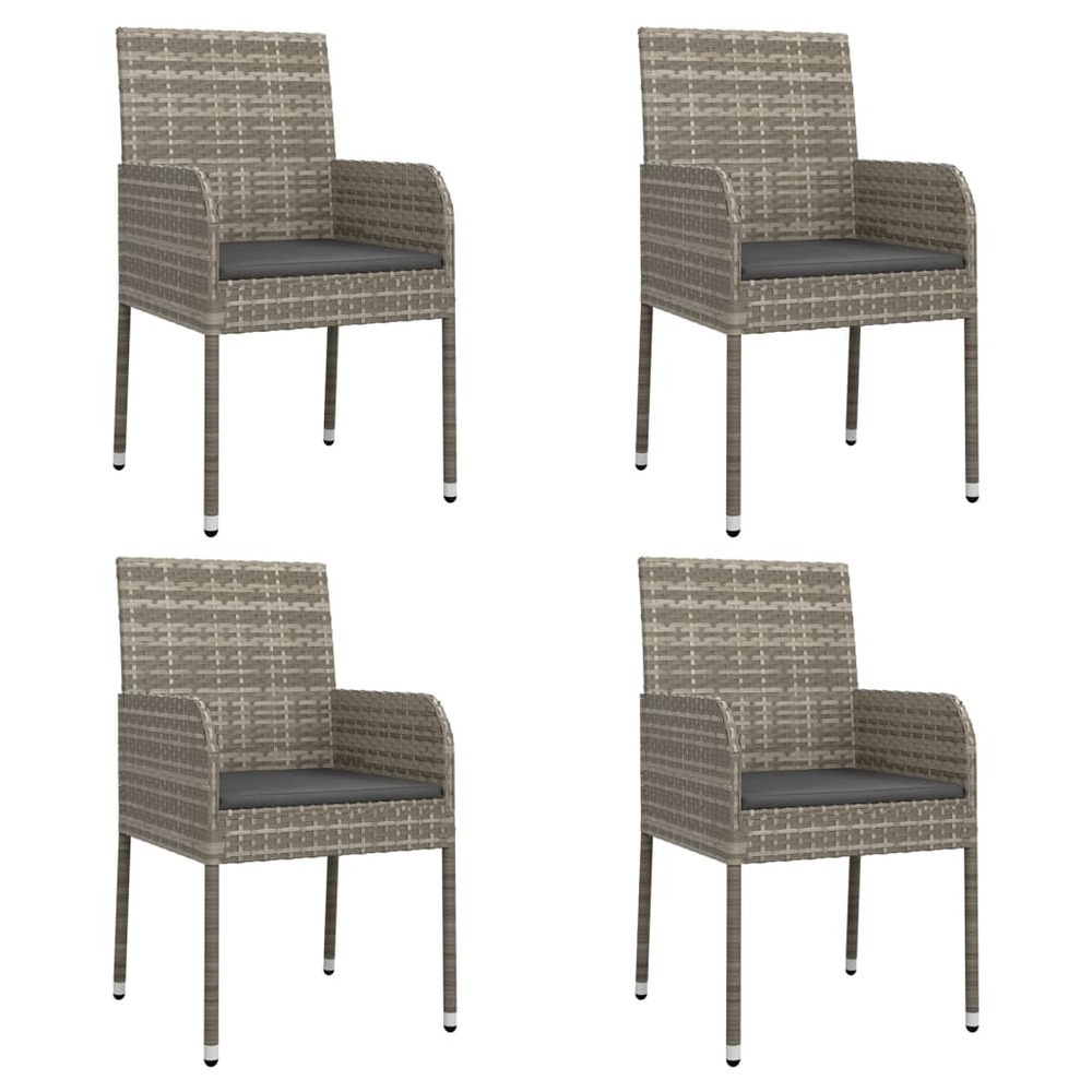 Chaises de jardin avec coussins lot de 4 résine tressée gris