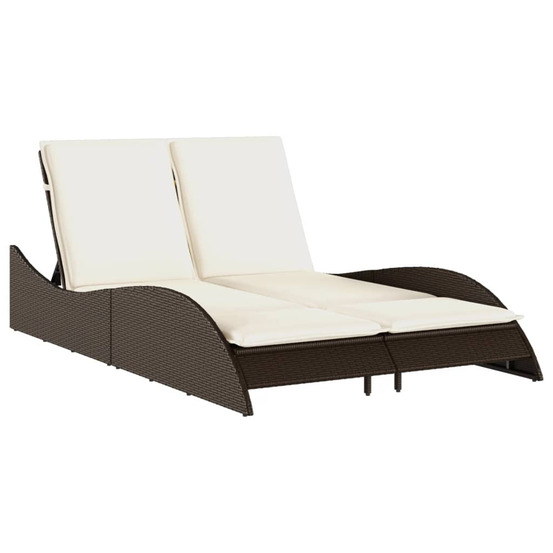 Chaise longue avec coussins marron 114x205x73 cm résine tressée bain de soleil