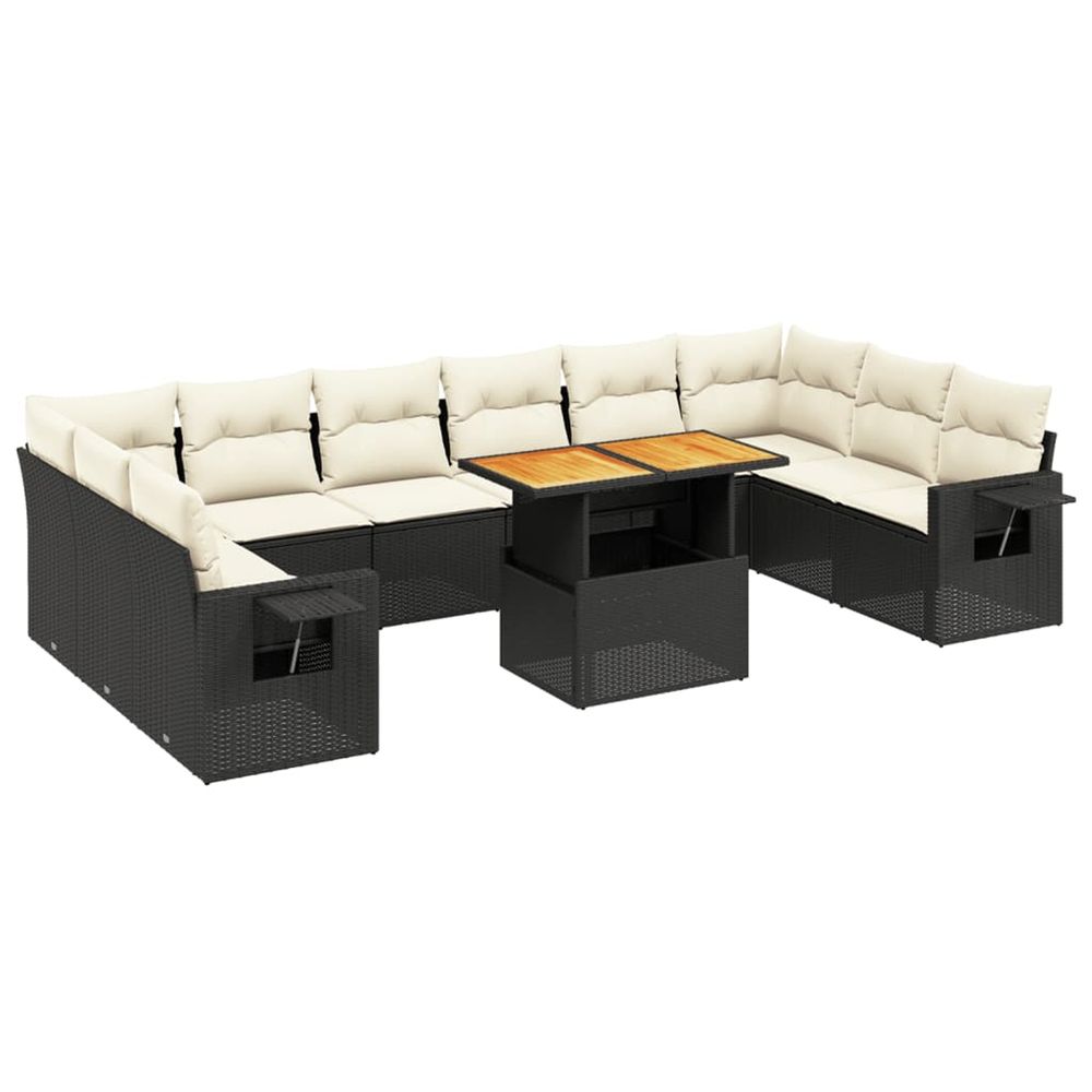 Salon de jardin 11 pcs avec coussins noir résine tressée