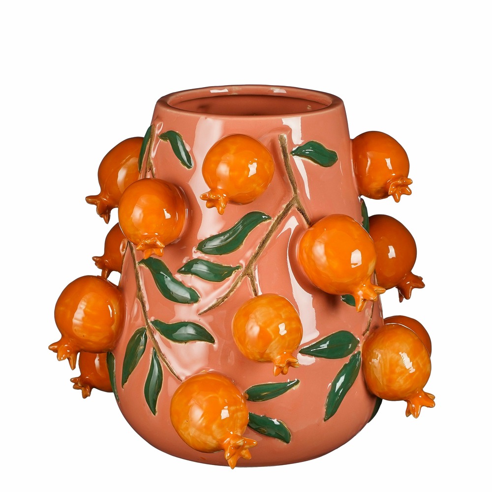 Mica decorations - vase en céramique avec des grenades rose h30,5