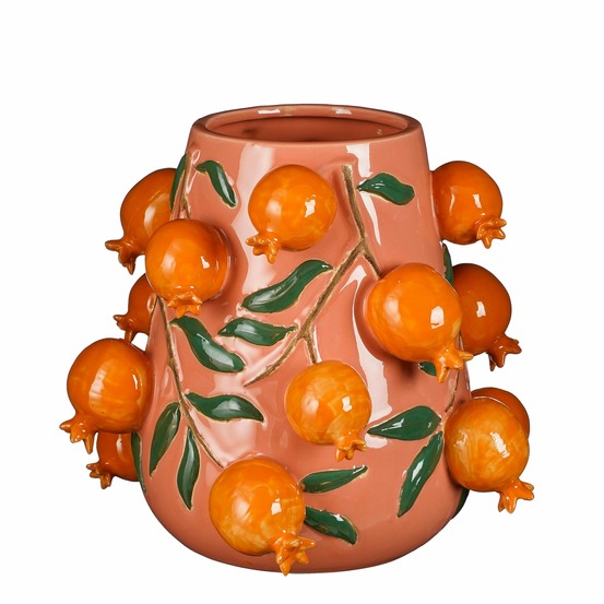 Mica decorations - vase en céramique avec des grenades rose h30,5