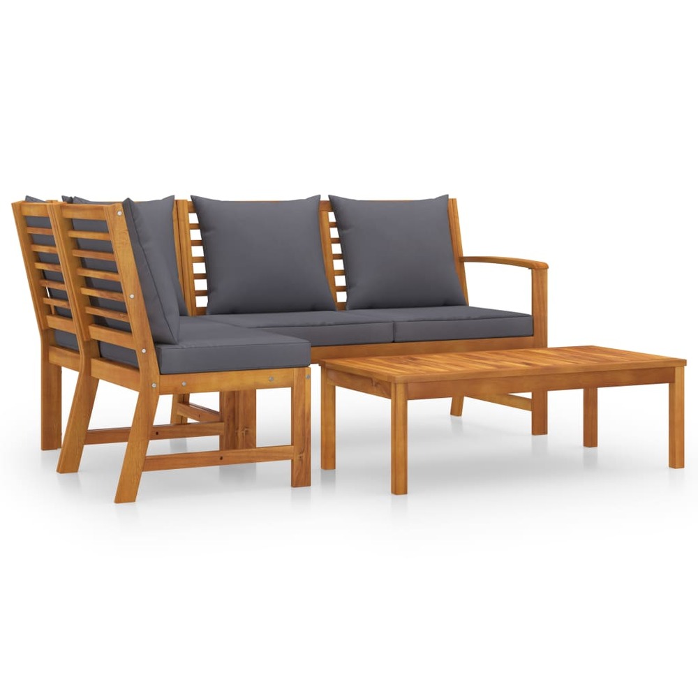 Salon de jardin meuble d'extérieur ensemble de mobilier 4 pièces avec coussin bois d'acacia solide