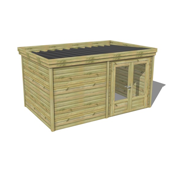 Abri de jardin bois pin traité autoclave 27mm - 5,19x2,64m / 14m2 - bac acier - abri français