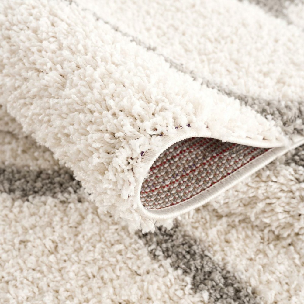 Tapis longs poils shaggy ø200cm rond tissé crème motif scandinave sg madrid