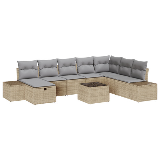 Ensemble de canapés de jardin 9 pièces avec coussins beige poly rattan
