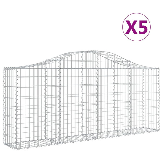 Paniers à gabions arqués 5 pcs 200x30x80/100 cm fer galvanisé