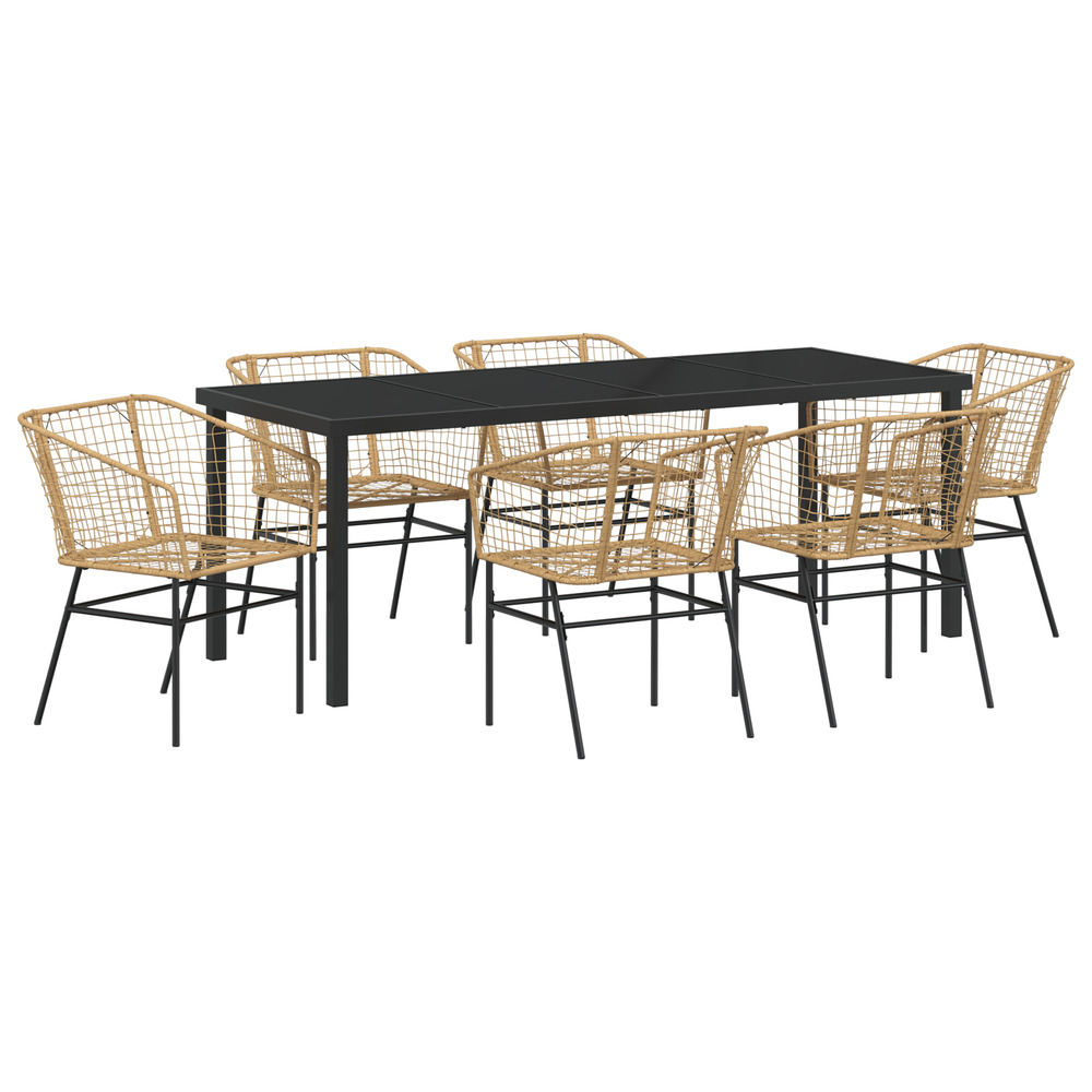 Set de jardin 7 pièces marron rattan poly