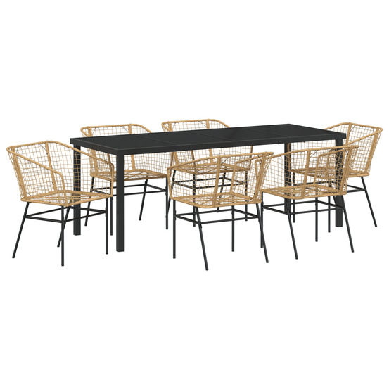 Set de jardin 7 pièces marron rattan poly