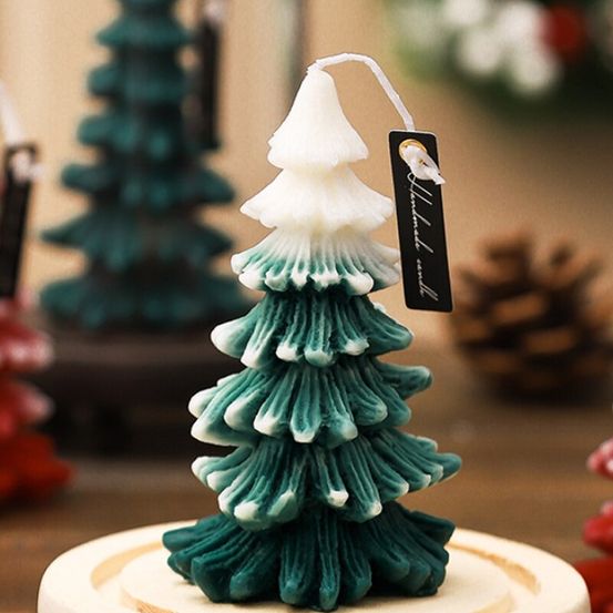 Bougie de noël en cire de soja - sapin blanc et vert