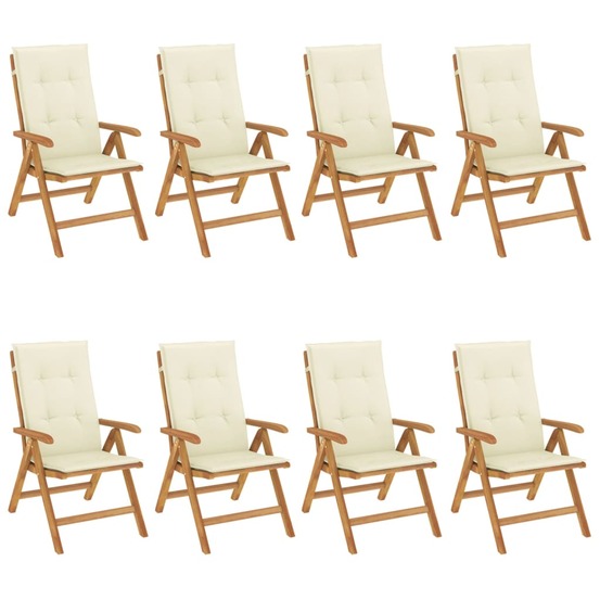 Chaises de jardin inclinables et coussins lot de 8 teck solide