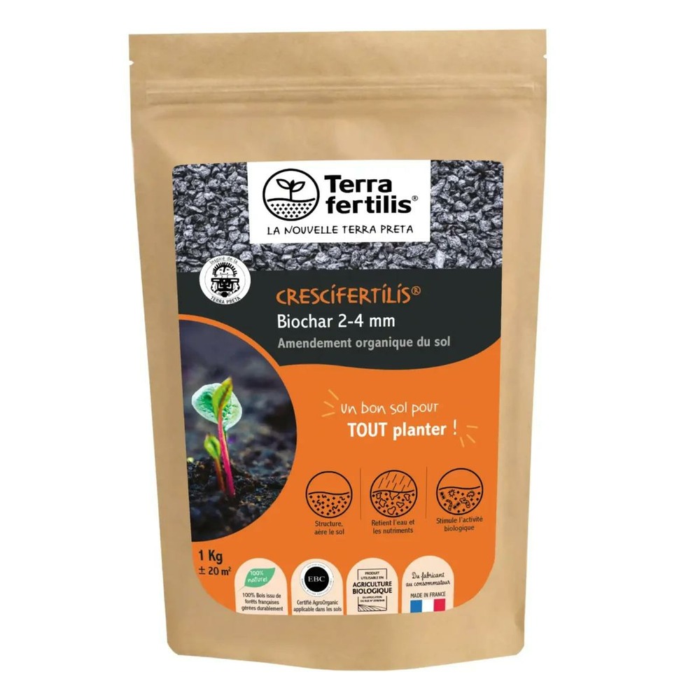 Biochar crescifertilis 2-4 mm fertilisant - sac de 1kg