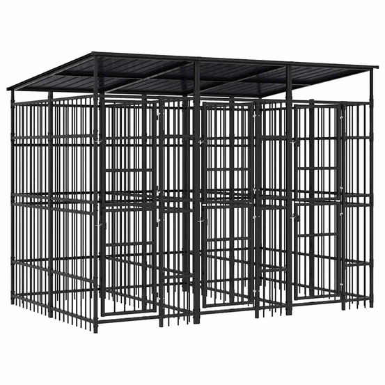 Chenil d'extérieur avec toit pour chiens acier 5,53 m²