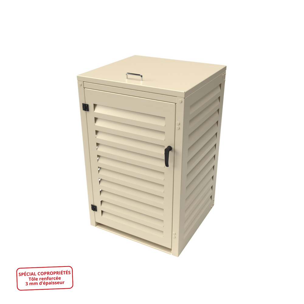 Cache poubelle simple en aluminium thermolaqué spécial copropriété (3mm) - 1x360 litres - crème