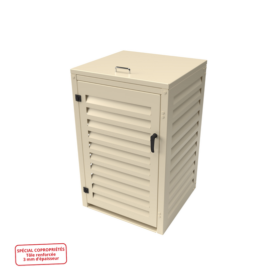 Cache poubelle simple en aluminium thermolaqué spécial copropriété (3mm) - 1x360 litres - crème