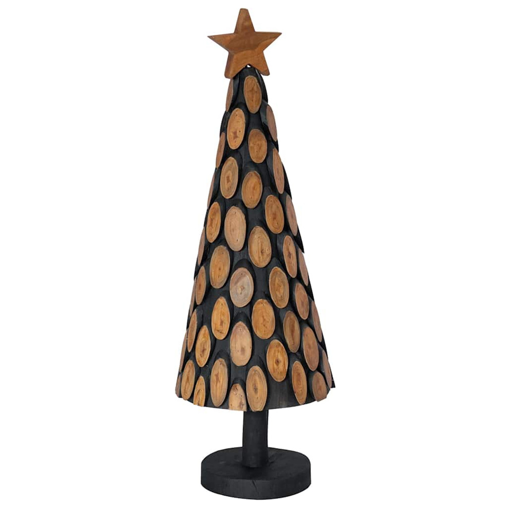 Sapin de noël avec support marron 90 cm bois de teck solide